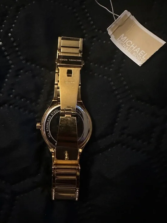 Michael Kors Gold Tone Crystal-Trim Watch Mother of Pearl face - Picture 5 of 11